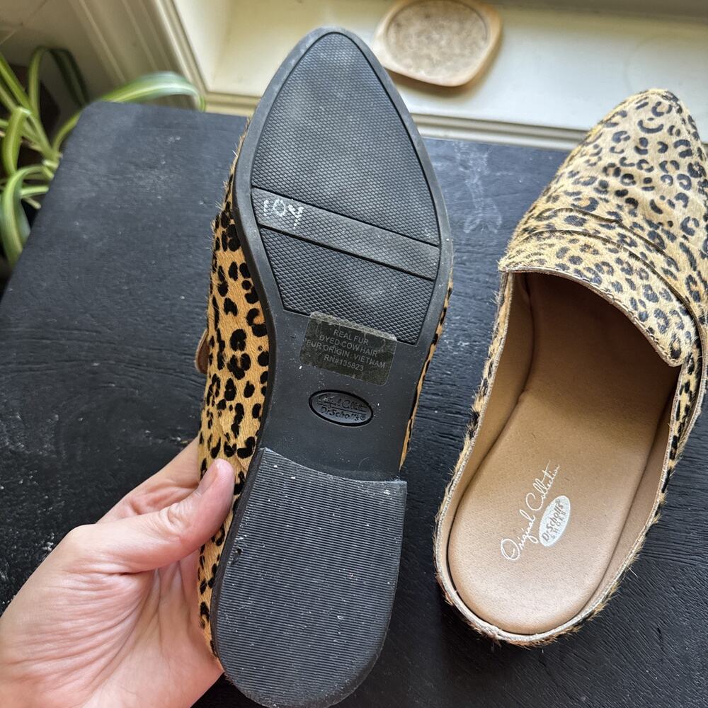 Leopard Print Loafers Backless Slide Real Cow Hair - Picture 3 of 9